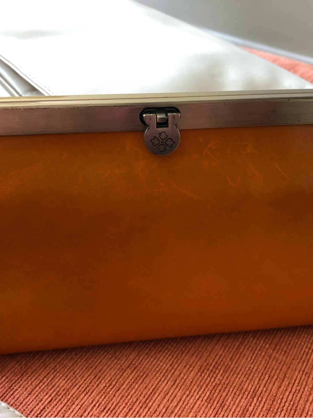 Patricia Nash Orange and White Leather Frame Clutch with Silver Hardware